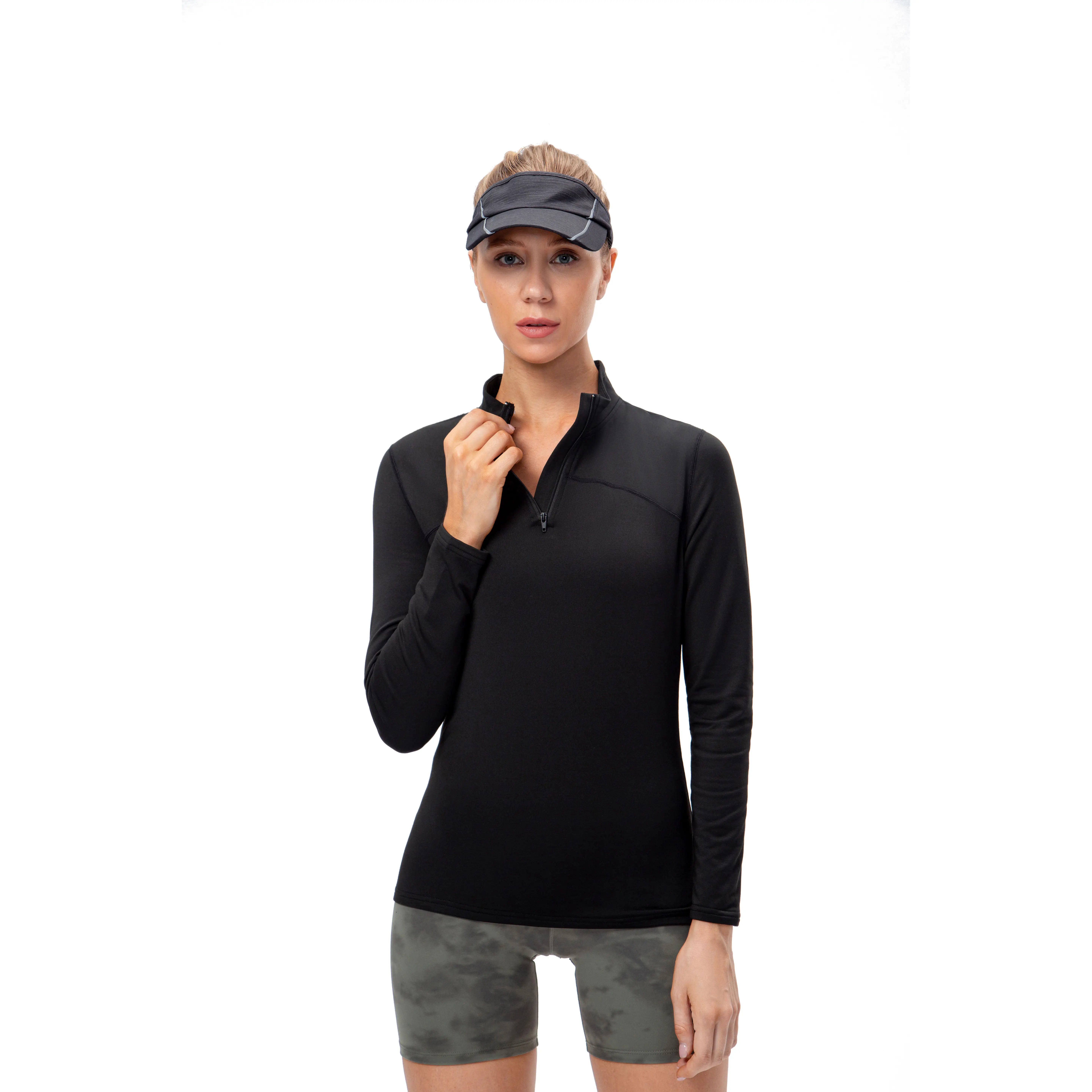 Женская укороченная куртка для тренировок на заказ, пуловер на молнии 1/4, облегающая спортивная верхняя одежда для бега, топ для йоги с длинным рукавом