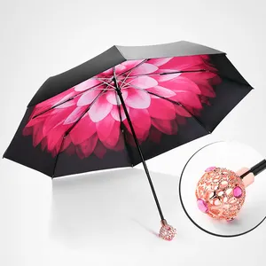 3 Vouwen Manueel Open Mooie Dames Windbestendige Uv Beschermende Regen Zonnescherm Print Paraplu