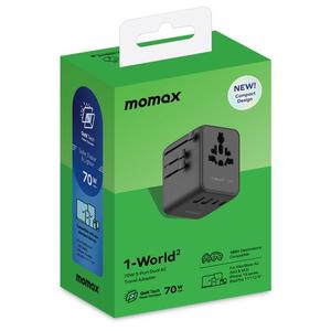 Venta caliente <span class=keywords><strong>MOMAX</strong></span> UA22 1-World2 70W Dual AC Mini GaN Global Travel Toma de carga rápida Adaptador de cargador USB de PC ignífugo - Product Image 6