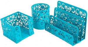 Desk Organizer and Accessories Office Stationery 3-Piece Includes Letter Sorter <b>Pen</b> Holder Sticky Notes Holder <b>Gold</b> - Product Image 2