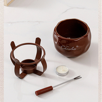 Chauffe-bougie pour pot à fondue, idéal pour chocolat, fromage, fruits, desserts, ensemble de pot à fondue en céramique avec fourchette