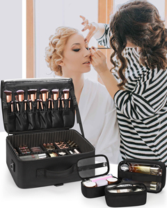 Relavel Grande trousse de maquillage avec 3 pochettes amovibles Mallette de train de voyage Organisateur de cosmétiques Boîte de transport pour maquilleurs <span class=keywords><strong>Coiffeur</strong></span> - Product Image 3
