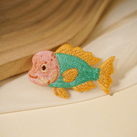 Patch thermocollant brodé en tissu motif poisson de dessin animé marin avec fil à broder pour vêtements d'enfants et décoration intérieure, réparation de taches