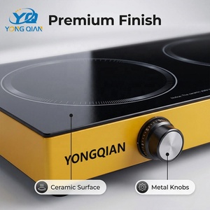 <span class=keywords><strong>Estufa</strong></span> Eléctrica de Cerámica de Doble Quemador de 2400W, Placa Calefactora Doble <span class=keywords><strong>Infrarroja</strong></span> Dorada, Cocina Portátil de Sobremesa - Product Image 2