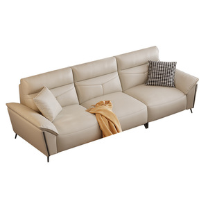 Juego de Muebles de Sala de Estar de Cuero Crema de Lujo Moderno, Sofá de 3 Plazas, Sillón, Otomana, Mesa de Centro de Mármol, para Salón, Hotel, Comercial - Product Image 5