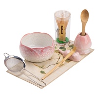 Ensemble Matcha en Céramique « Fleur de Glace » à Bord Évasé, Huit Pièces ; Bol à Thé et Fouet en Céramique, Support à Cent Branches, Outils d'Imitation