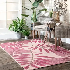 Pink Indoor/outdoor Modern Leaves Area Rug Novelty Adult Polyester Rectangle Machine MADE Indoor & Outdoor Rug Customized Color