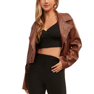 Manufacturer OEM Custom Label Autumn OOTD <b>Jackets</b> Women Street Hip-Hop Lapel <b>Jackets</b> Vintage Acid Wash Leather <b>Short</b> <b>Jacket</b> - Product Image 2