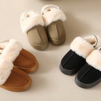 Chaussons à plateforme de 4,5 cm pour femmes, avec bride arrière élastique, fourrés, chauds pour l'hiver, en daim, pour intérieur et extérieur, personnalisables