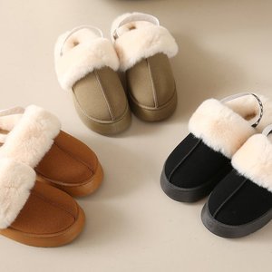 Chaussons à plateforme de 4,5 cm <span class=keywords><strong>pour</strong></span> femmes, avec bride arrière élastique, fourrés, chauds <span class=keywords><strong>pour</strong></span> l'hiver, en daim, <span class=keywords><strong>pour</strong></span> intérieur et extérieur, personnalisables - Product Image 2