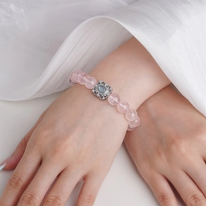 Pulsera de Cuarzo <span class=keywords><strong>Rosa</strong></span> Natural con Cuentas de Aguamarina para Niñas, Joyería de Piedras Curativas para Atraer el Amor y Relajar el Estado de Ánimo - Product Image 2
