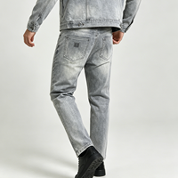 Pantalon décontracté droit pour homme, été, confortable, gris, en jean de coton élastique, denim uni, qualité moyenne, style business