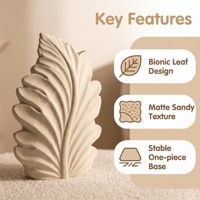 Vente en gros, prêt à expédier, ornement de table 3D fait main minimaliste, décoration moderne pour la maison, sculpture de feuille Wabi Sabi, vase en céramique