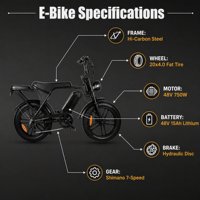 Vélo électrique Scrambler Style Fat Tire 750W 48V 15AH avec porte-bagages arrière, cadre en acier haute teneur en carbone, 7 vitesses, frein à disque hydraulique, écran LCD