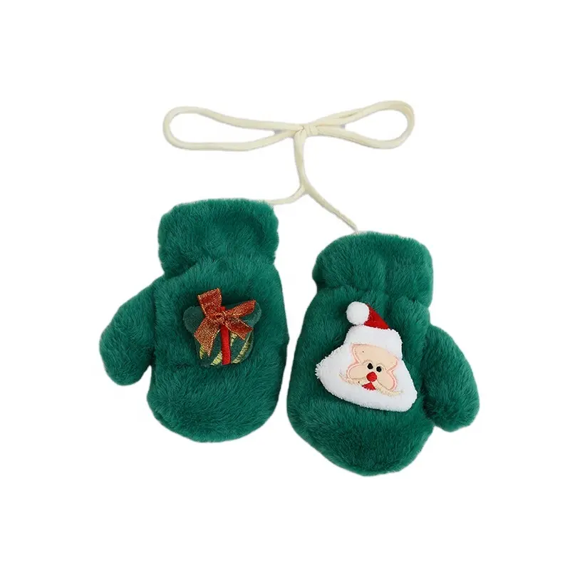 Cute and Stylish Christmas Baby Winter Mittens with Fur Trim and Neck Strap
