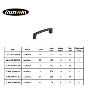 Modern Curved <strong>Matt</strong> <strong>Black</strong> Aluminum 76/96/128/160/192/256mm Kitchen Cabinet <strong>Drawer</strong> Dresser OEM Factory High Quality Furniture - Product Image 1