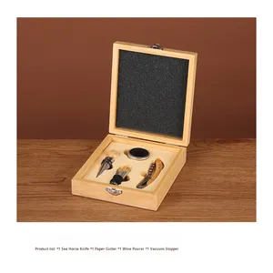 Ensemble de coffret cadeau d'ouvre-bouteille de vin écologique en bois de bambou, vente en gros - Product Image 4
