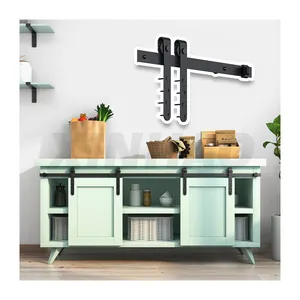 Super Mini Double Door Cabinet J Shape Hanger Sliding Barn Door Hardware Kit Smoothly and Quietly for TV Stand, Closet, Window