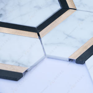 Carrelage mural et de sol moderne en mosaïque hexagonale de luxe, combinaison aluminium et marbre, pour salle de bain, cuisine, hôtel, décoration intérieure - Product Image 3