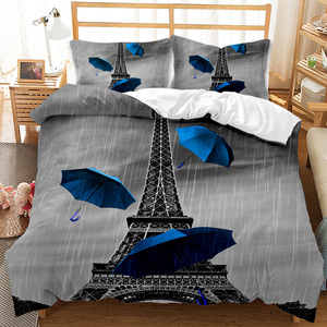 Juego de ropa de cama de tamaño completo, funda de edredón con estampado 3D de torre de París a la moda - Product Image 4