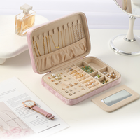 Boîte de rangement à bijoux portable en velours avec fermeture éclair, fabriquée à la main, pour bagues, bracelets, colliers, boucles d'oreilles