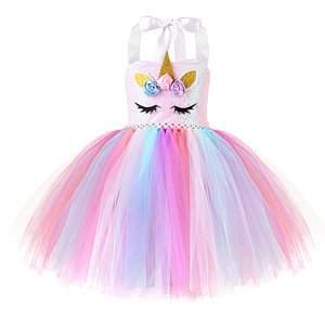 Robe de princesse en tulle à paillettes dorées MS Hot Sale, jupes tutu arc-en-ciel licorne pour enfants, robes de fête d'Halloween pour filles - Product Image 3