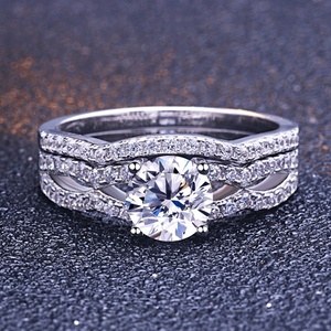 เครื่องประดับเงินยอดนิยม925เงินสเตอร์ลิงชุดเจ้าสาวแหวนหินเพทายลูกบาศก์ - Product Image 2