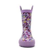 Bottes de pluie en caoutchouc naturel pour bébés filles, imprimé floral violet, imperméables, antidérapantes, bottes Wellington faciles à enfiler, OEM