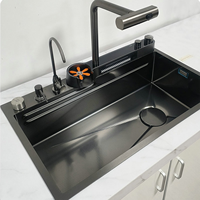 Ensemble de robinet et évier de cuisine gris anthracite moderne avec robinet extractible en acier inoxydable, marque Weihao, garantie de 3 ans