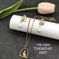 Parure de bijoux Xuping plaqué or 14K/24K avec pendentif et boucles d'oreilles en zircon pour femme, coffret cadeau