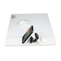 Tapis de souris pliable 3-en-1 en verre trempé et cuir PU avec charge sans fil 15W à charge rapide pour smartphone/montre/écouteurs Gaming