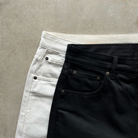 Jean Baggy Homme en Denim Selvedge Japonais Brut Vintage, Noir Jet et Crème, avec Boutons à Deux Pointes Personnalisés de Qualité Supérieure