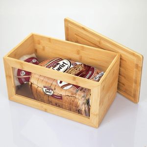 Boîte à pain en bambou 2,1-3L avec panneau en verre pour le rangement de cuisine - Product Image 3