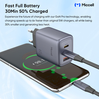 Chargeur de téléphone USB-C PD Miccell 65W Gan Type C, chargeurs mobiles portables à charge rapide, 3 ports, chargeur Gan 65W pour iPhones, Xiaomi