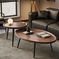 Ensemble de tables basses pliantes en pierre antique avec plateau en bois et table d'appoint pour petits appartements - Meubles de salon