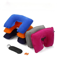 Portable 3 pièces PVC gonflable en forme de U en peluche oreiller de sieste avion voyage ensemble Protection du cou pour l'extérieur et la conduite confort amélioré