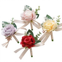 Boutonniere Mawar Buatan & Corsage Pergelangan Tangan, Pin Bunga Kerah untuk Tamu Pesta & Perjamuan