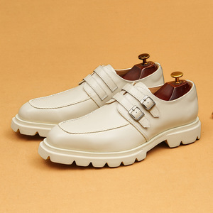 English style white double buckle men's 2026 new genuine leather thick-soled business casual high-end leather <b>shoes</b> - Product Image 6