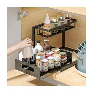 Organisateur sous évier coulissant à 2 niveaux, étagère de rangement pour cuisine et salle de bain - Product Image 6