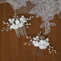 Élégante épingle à cheveux en céramique blanche pour mariage, peigne à cheveux de mariée vintage, perles pour femmes, accessoires pour cheveux de mariée et de demoiselles d'honneur