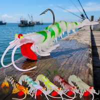 Leurre de pêche en silicone souple artificiel en forme de crevette, avec hameçon tête plombée, lumineux, segmenté en cinq sections, vente en gros