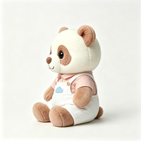 Peluche Panda Marron Kawaii avec Salopette, Jouet en Peluche Personnalisé, Broderie Nuage, Cadeau Adorable