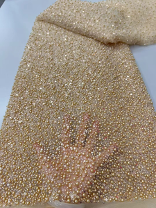 Ni. Ai Nieuw Ontwerp Kralen En Lovertjes Net Kant Met Parels Afrikaanse Kant Stof Kant Bruids Bruiloft Feest Materiaal - Product Image 5