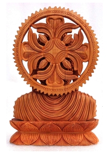 Sculpture de Bouddha en bois artisanale avec base de lotus soigneusement sculptée, décoration spirituelle traditionnelle pour la maison, ornement de table d'intérieur - Product Image 3