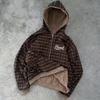 Sweat à capuche zippé personnalisé pour fabricants, effet délavé à l'acide, double couche, réversible, à carreaux, coupe courte et carrée, double face, veste zippée