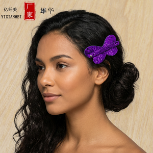 Pinza para el Cabello con Lazo de Purpurina Morada para Mujer, 10 cm, Accesorio de Moda para Fiestas, Alta Calidad, OEM, DIY, Letras - Product Image 4