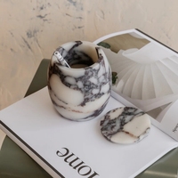 Stonekocc 11x11x11.5CM Jarre à bougie en marbre Calacatta Viola de luxe avec couvercle, boîte de rangement, bougeoir, décoration d'intérieur