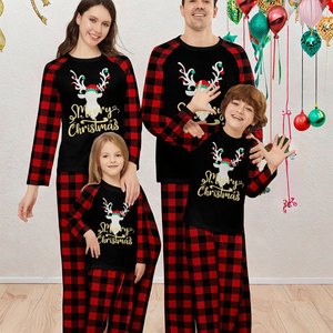 DDP piyama lengan panjang model rusa, piyama lengan panjang motif rusa Sinterklas, setelan piyama natal pinggang elastis untuk pasangan, pakaian tidur keluarga - Product Image 3