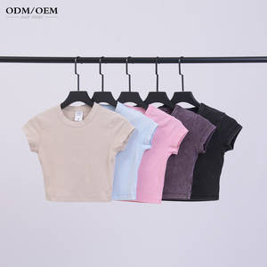 高品质多色时尚柔软氨纶奢华健身房素色女式t恤 - Product Image 1