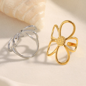 Stainless Steel 18K Gold Plated Hollow Flower Open <b>Ring</b> Minimalist Floral <b>Statement</b> Finger <b>Ring</b> For Women Trendy Daily Jewelry - Product Image 6